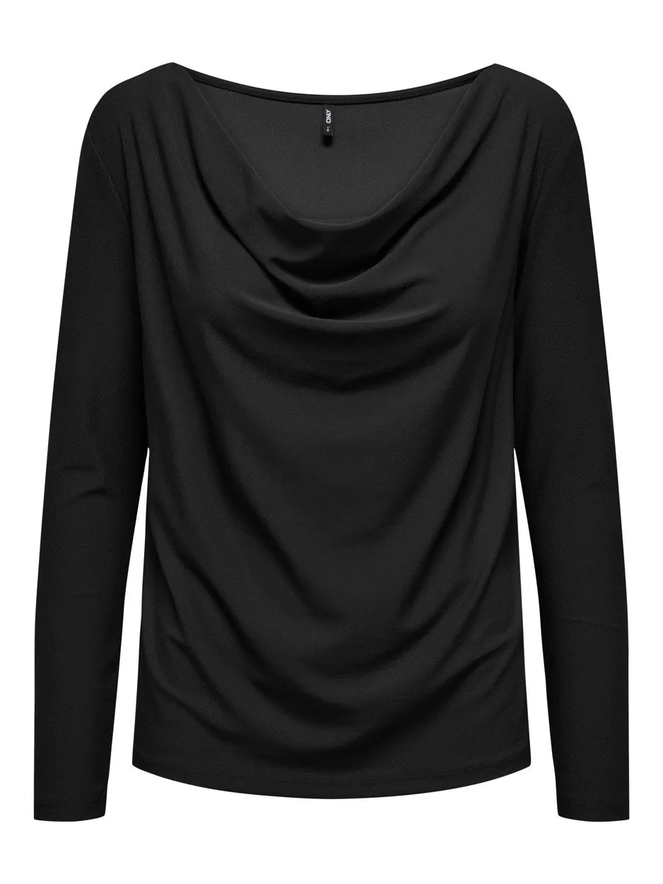 Onlnew Sansa L/s Waterfall Top Jrs - Zwart