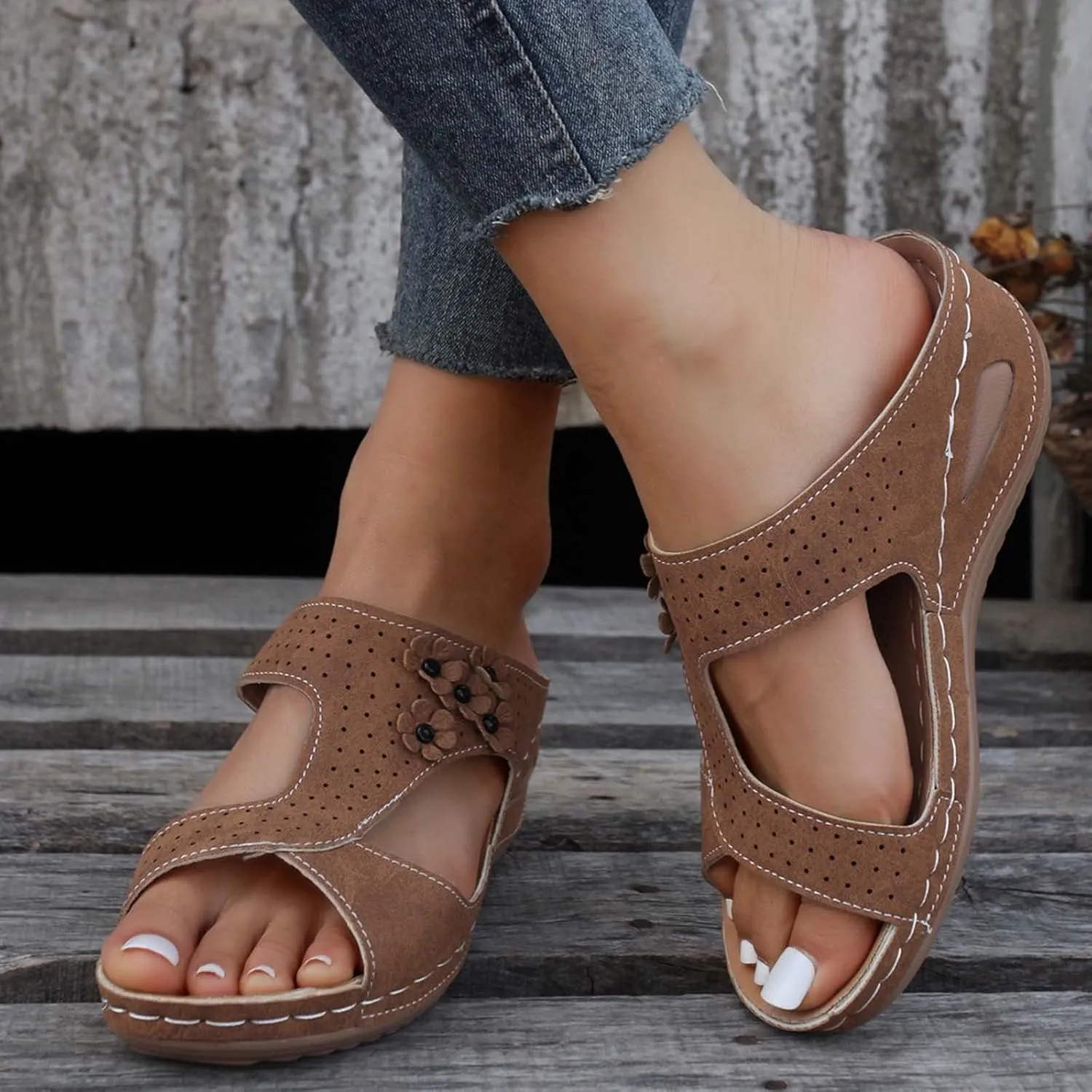 Orthopedic Sandals for Women Dressy Metallic Finish Orthotic Sandals Adjustable Ankle Straps Arch Support Cushion Barefoot Lightweight Walking Summer Flip Flops for Women