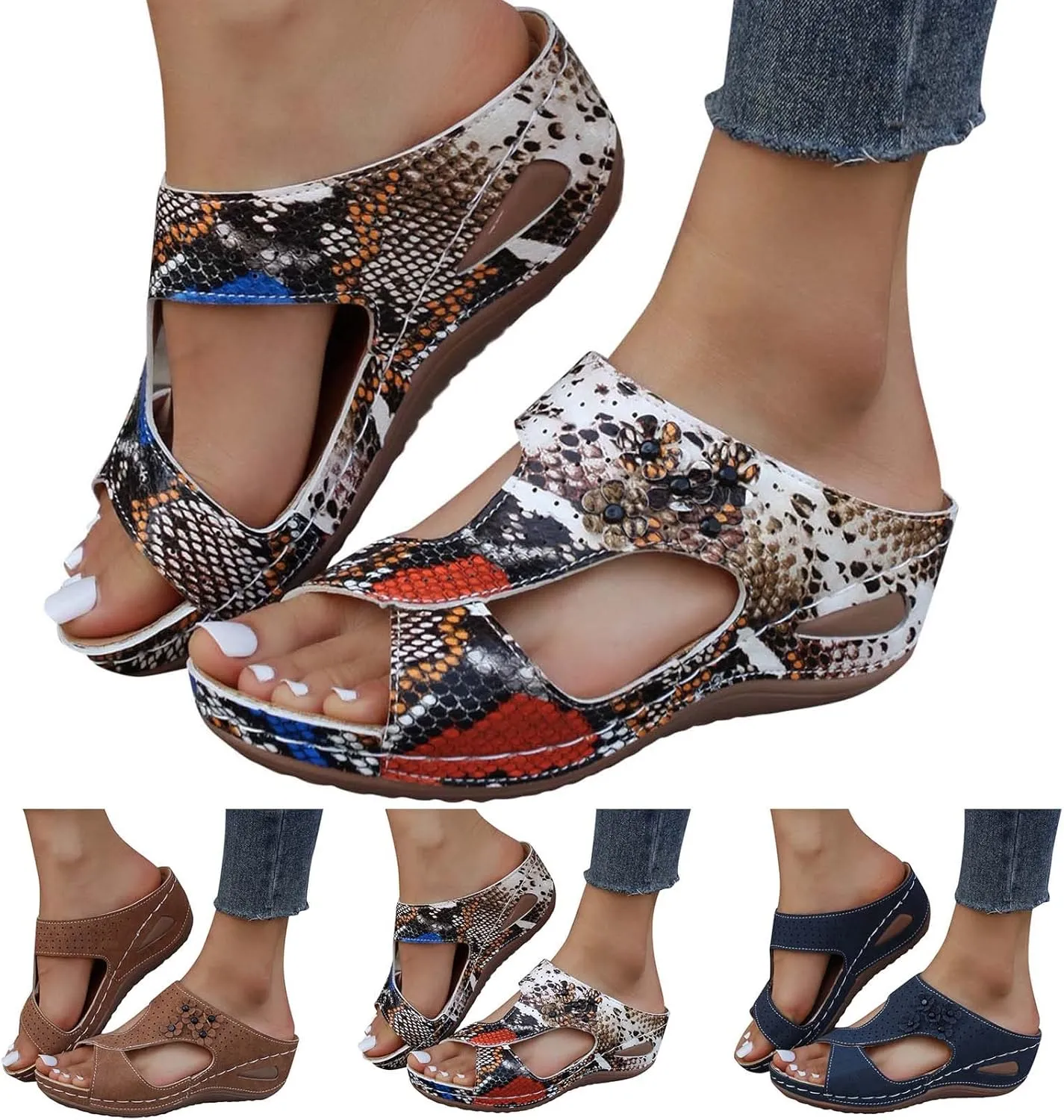 Orthopedic Sandals for Women Dressy Metallic Finish Orthotic Sandals Adjustable Ankle Straps Arch Support Cushion Barefoot Lightweight Walking Summer Flip Flops for Women