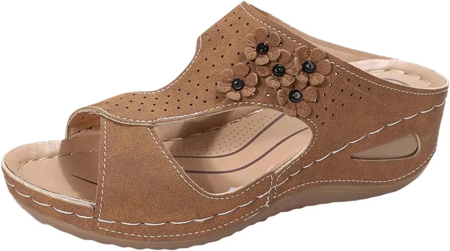 Orthopedic Sandals for Women Dressy Metallic Finish Orthotic Sandals Adjustable Ankle Straps Arch Support Cushion Barefoot Lightweight Walking Summer Flip Flops for Women