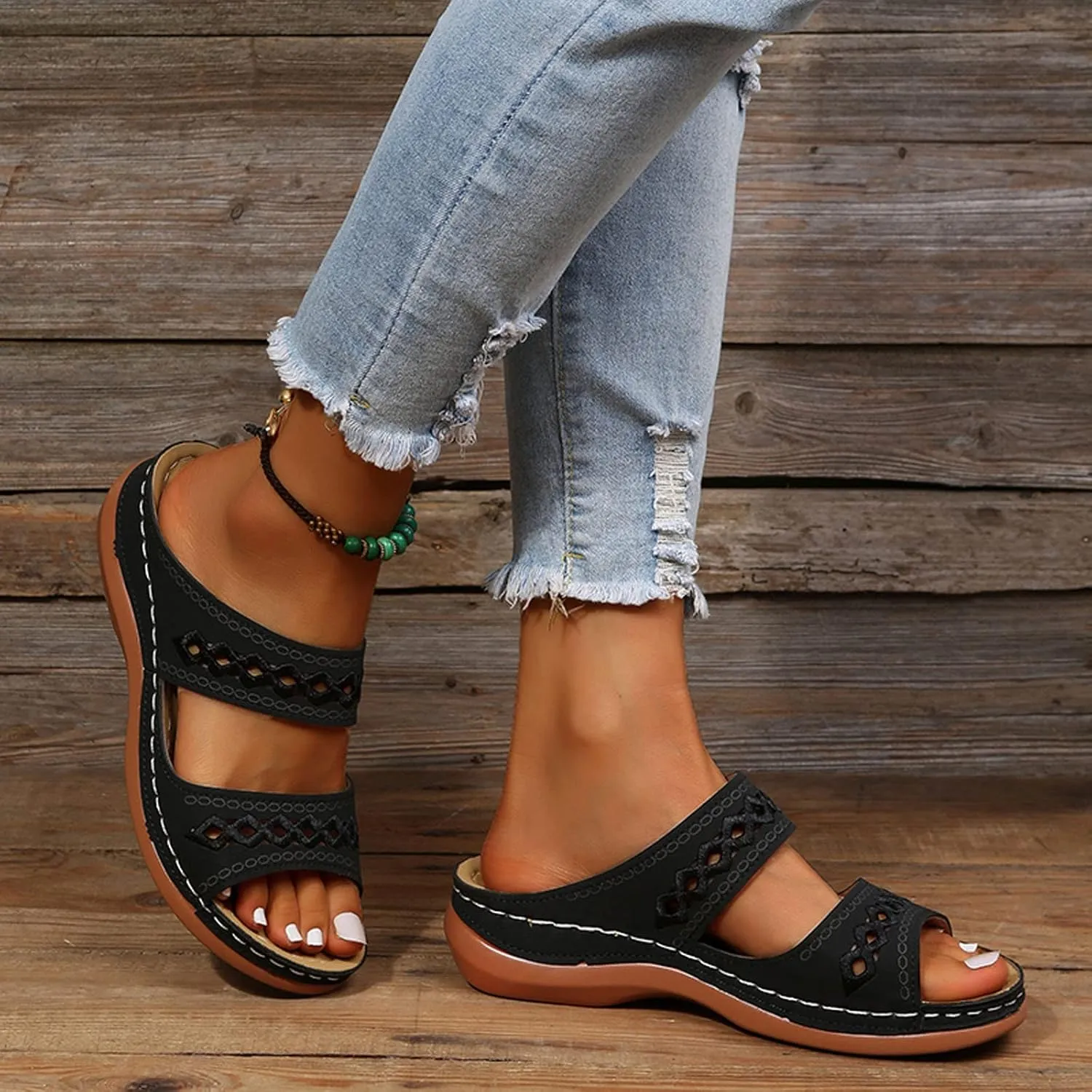Orthopedic Summer Sandals for Women with Arch Support Comfortable Walking Shoes Lightweight Adjustable Straps Beach Casual Outdoor Plantar Fasciitis Relief Slides