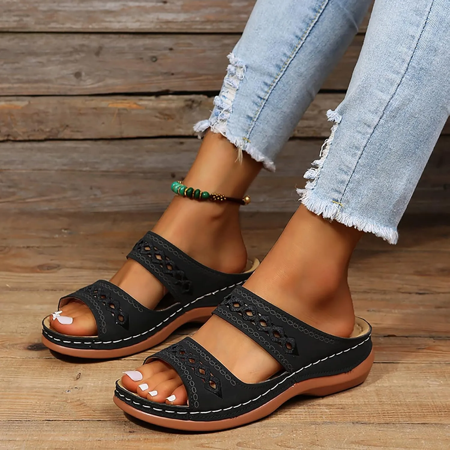 Orthopedic Summer Sandals for Women with Arch Support Comfortable Walking Shoes Lightweight Adjustable Straps Beach Casual Outdoor Plantar Fasciitis Relief Slides