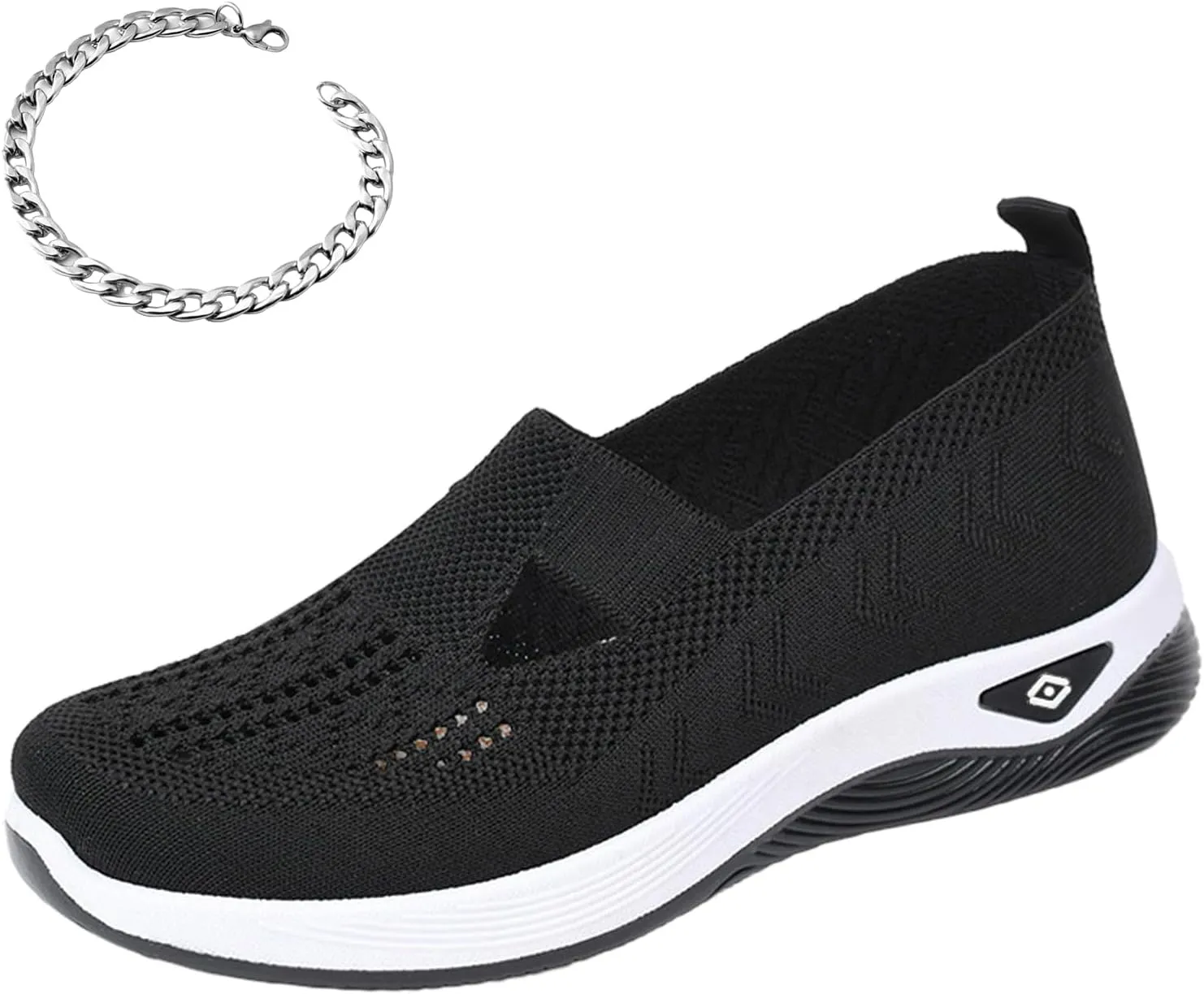 Orthowalkway Womens Shoes Comfort Wear Orthopedic Walking Shoes for Women Mesh Breathable Slip-On Knitted Lightweight Flat Sneakers Embroidered Flower Walking Sports Shoes