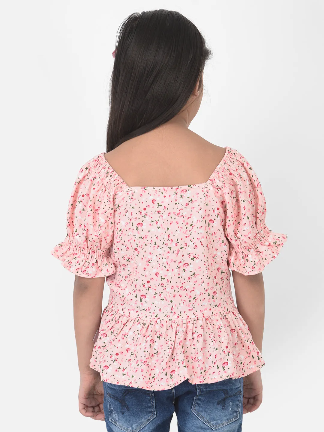 Pink Floral Printed Cinched Waist Top