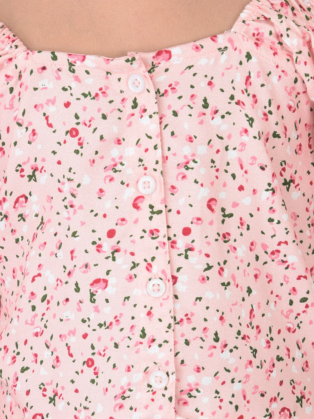 Pink Floral Printed Cinched Waist Top