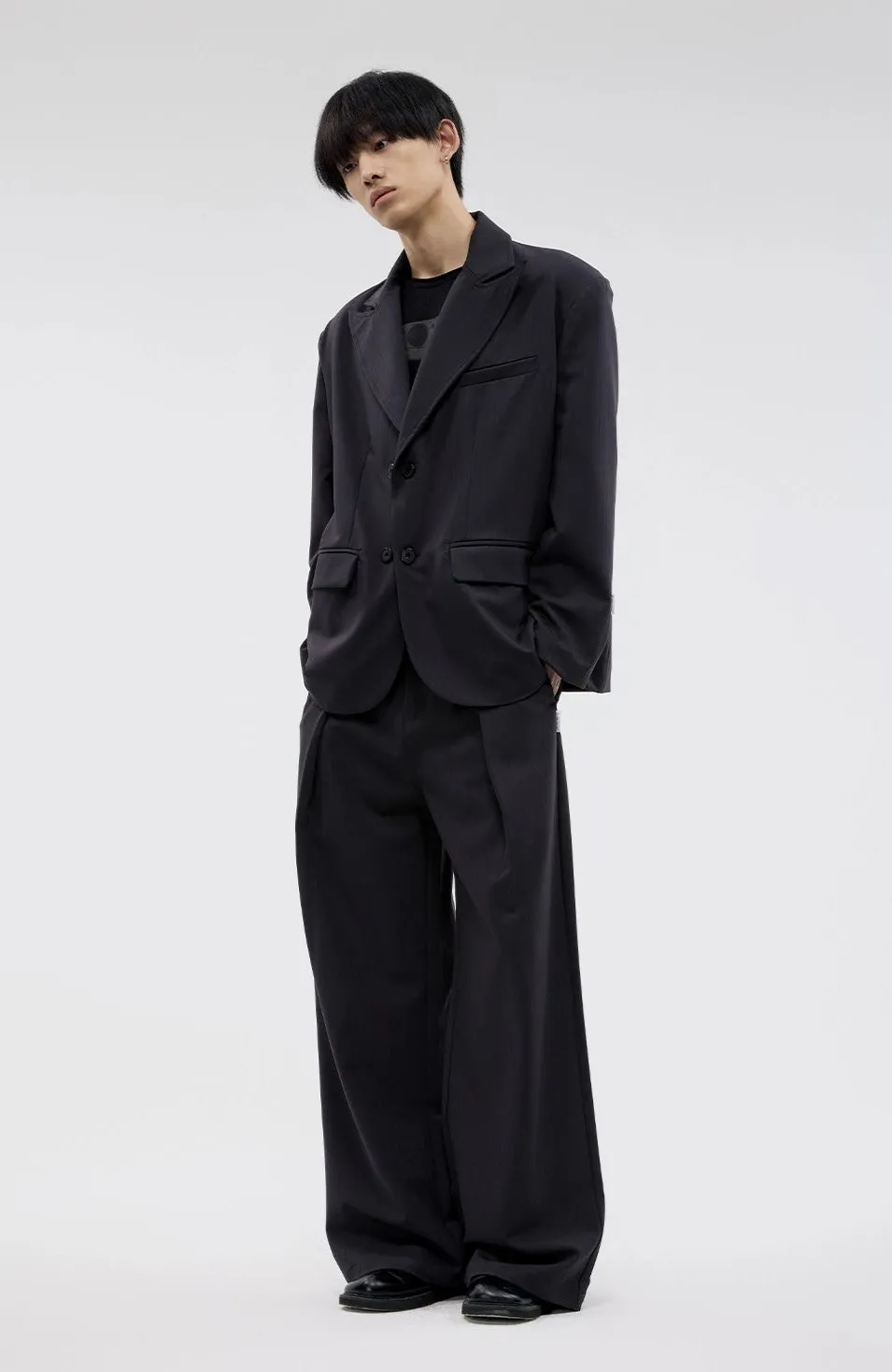 Pinstripe Texture Pleated Wide Leg Trousers