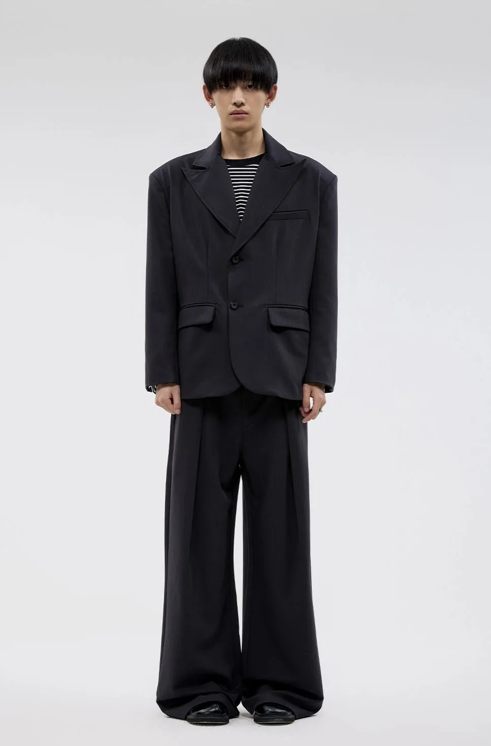 Pinstripe Texture Pleated Wide Leg Trousers