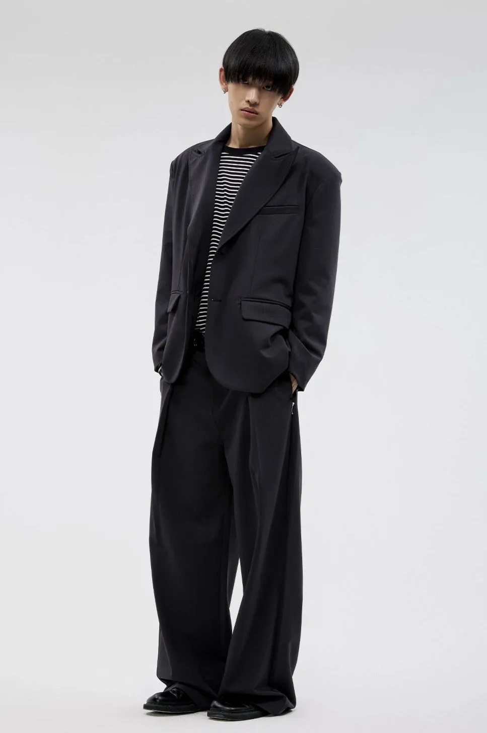 Pinstripe Texture Pleated Wide Leg Trousers