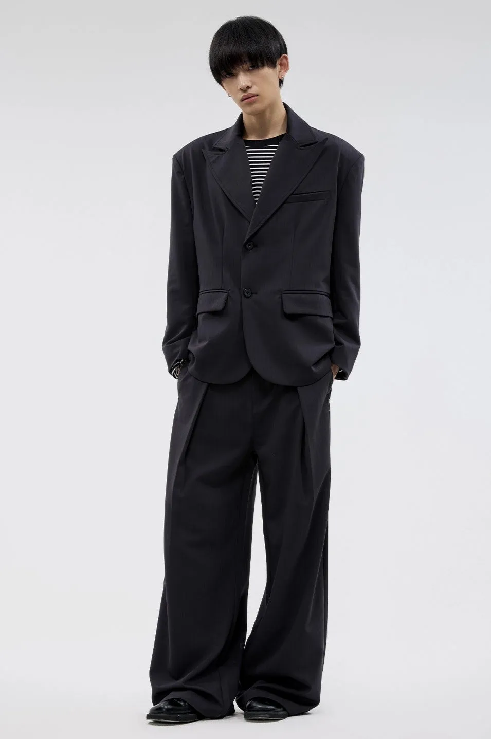 Pinstripe Texture Pleated Wide Leg Trousers