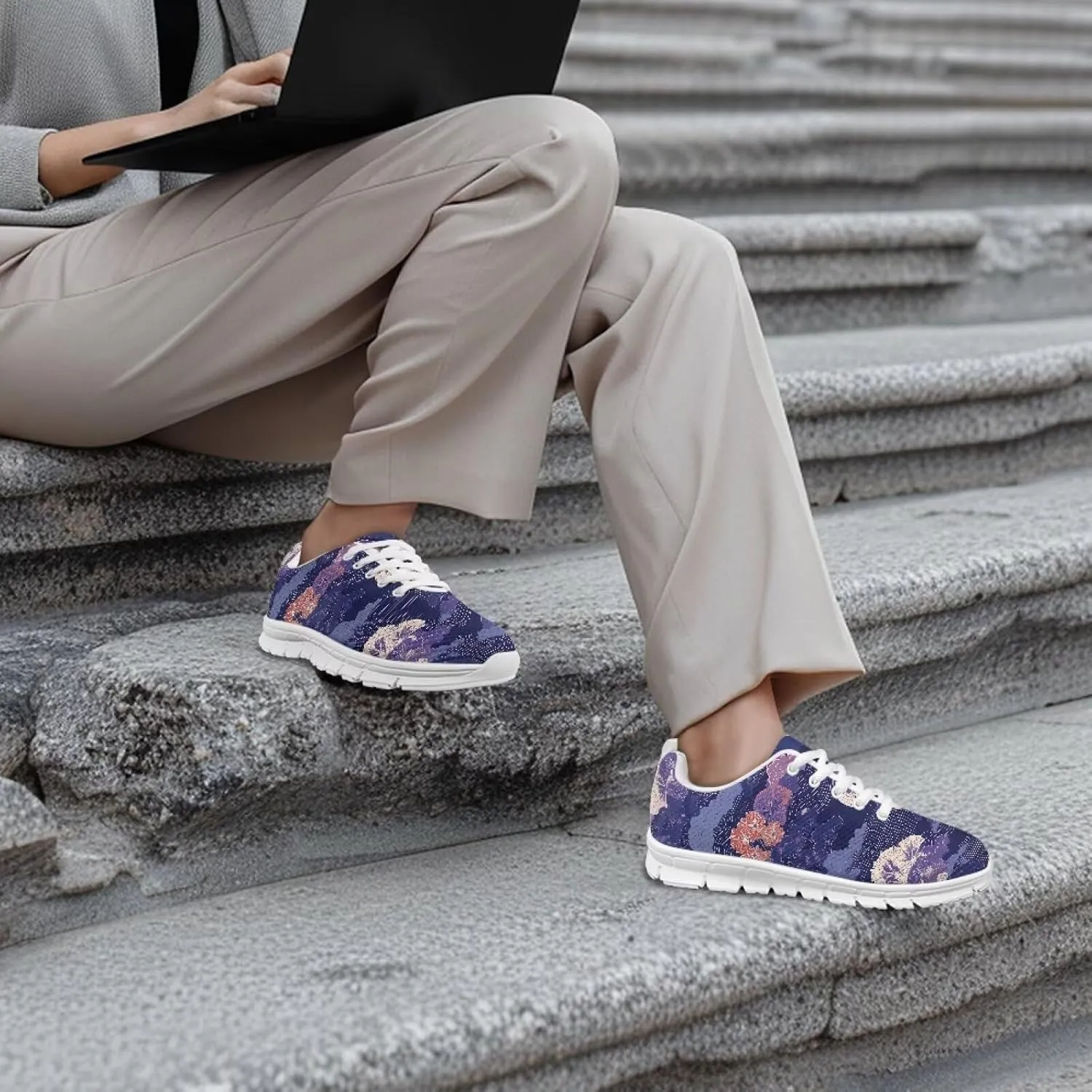 Running Women's Sneakers Cozy Lightweight Workout Non-Slip Walking Sneakers for Womens Lace-Up Breathable Mesh Tennis Shoes for Ladies US 5-12