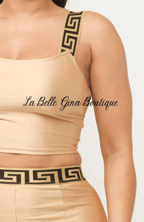 Sandy One Sleeve Band Trim Top And Leggins Set-Mocha