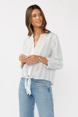 Serenity Long Sleeve Abstract Print Tie Front Top Blue
