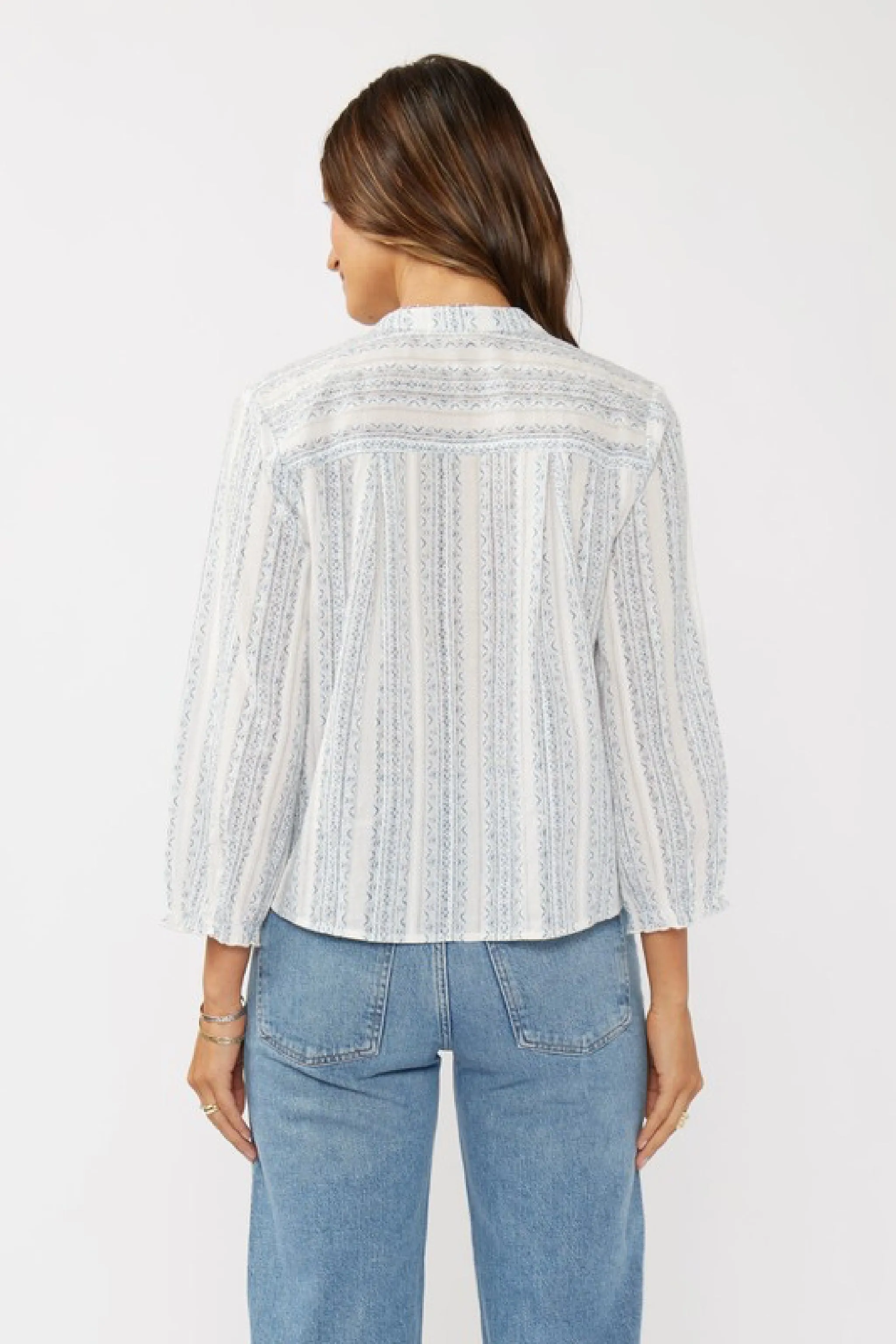 Serenity Long Sleeve Abstract Print Tie Front Top Blue