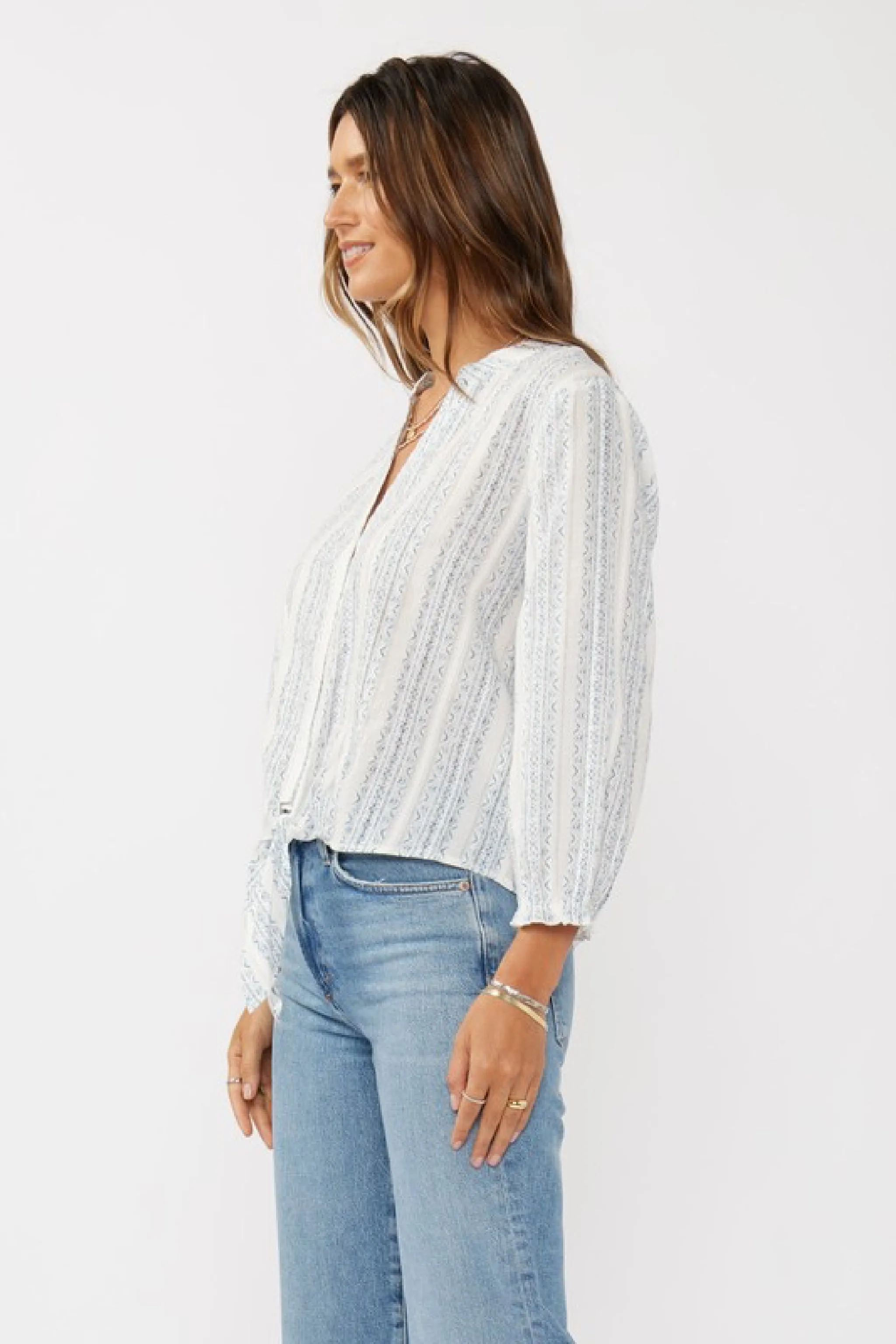 Serenity Long Sleeve Abstract Print Tie Front Top Blue