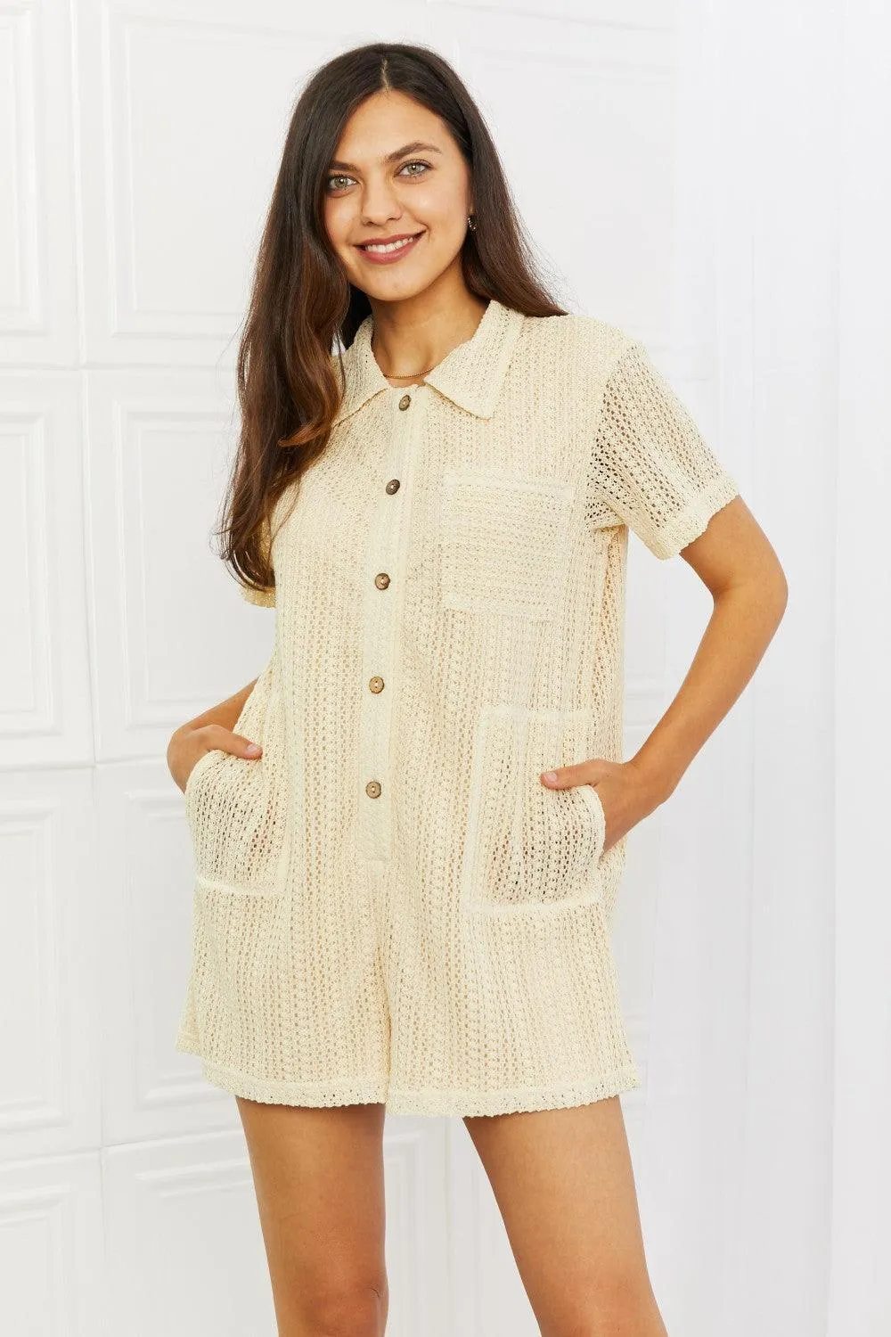 Set For The Day Plus Size Beige Crochet Romper