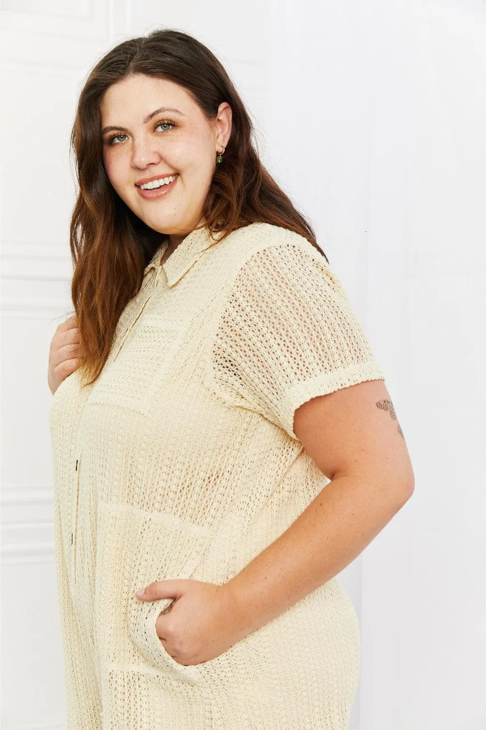 Set For The Day Plus Size Beige Crochet Romper