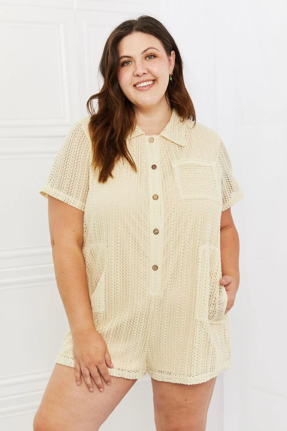 Set For The Day Plus Size Beige Crochet Romper