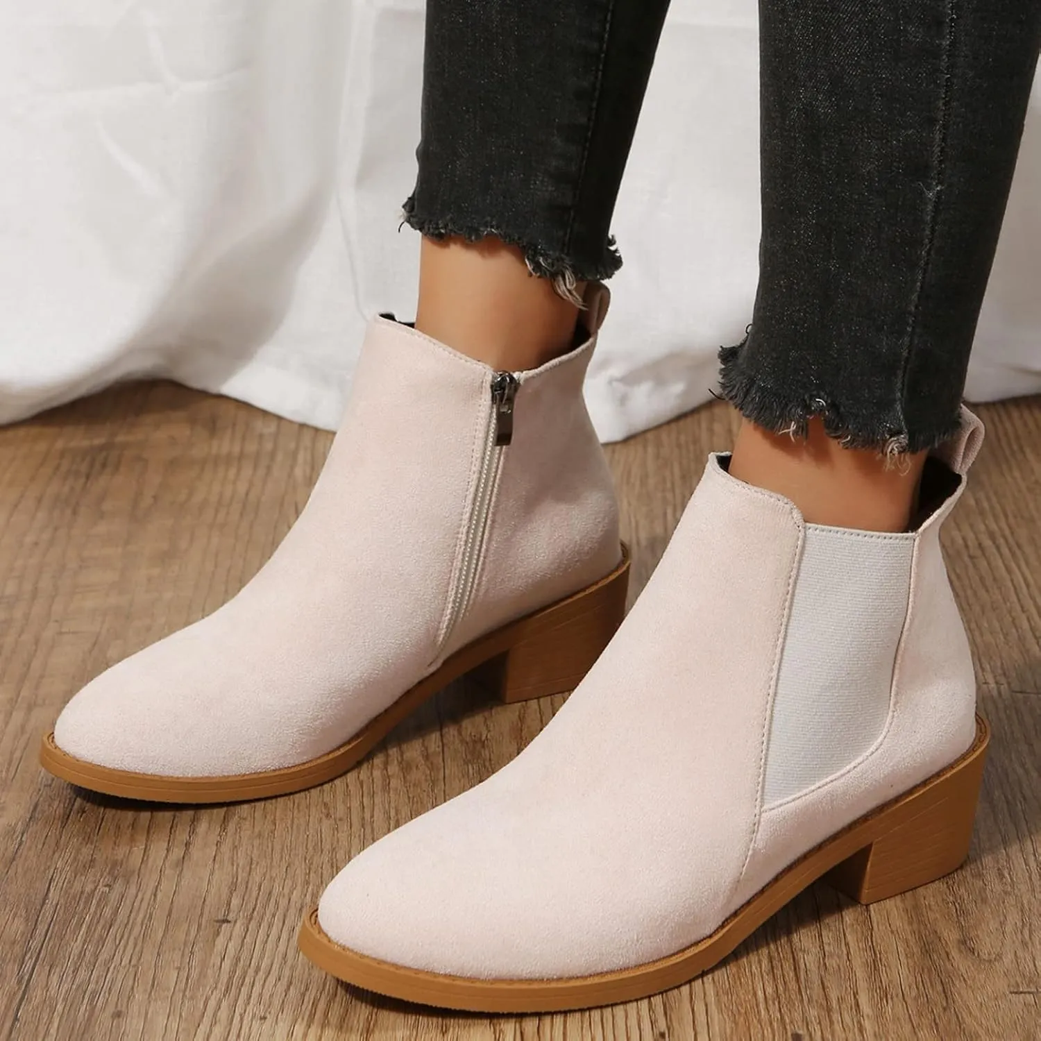 Snow Boots for Women Ankle Womens Suede Booties Short Boots for Women Low Heel Boot for Men Indoor and Outdoor Soft Sole Fashion Chunky Low Heel Classic Pointed Toe