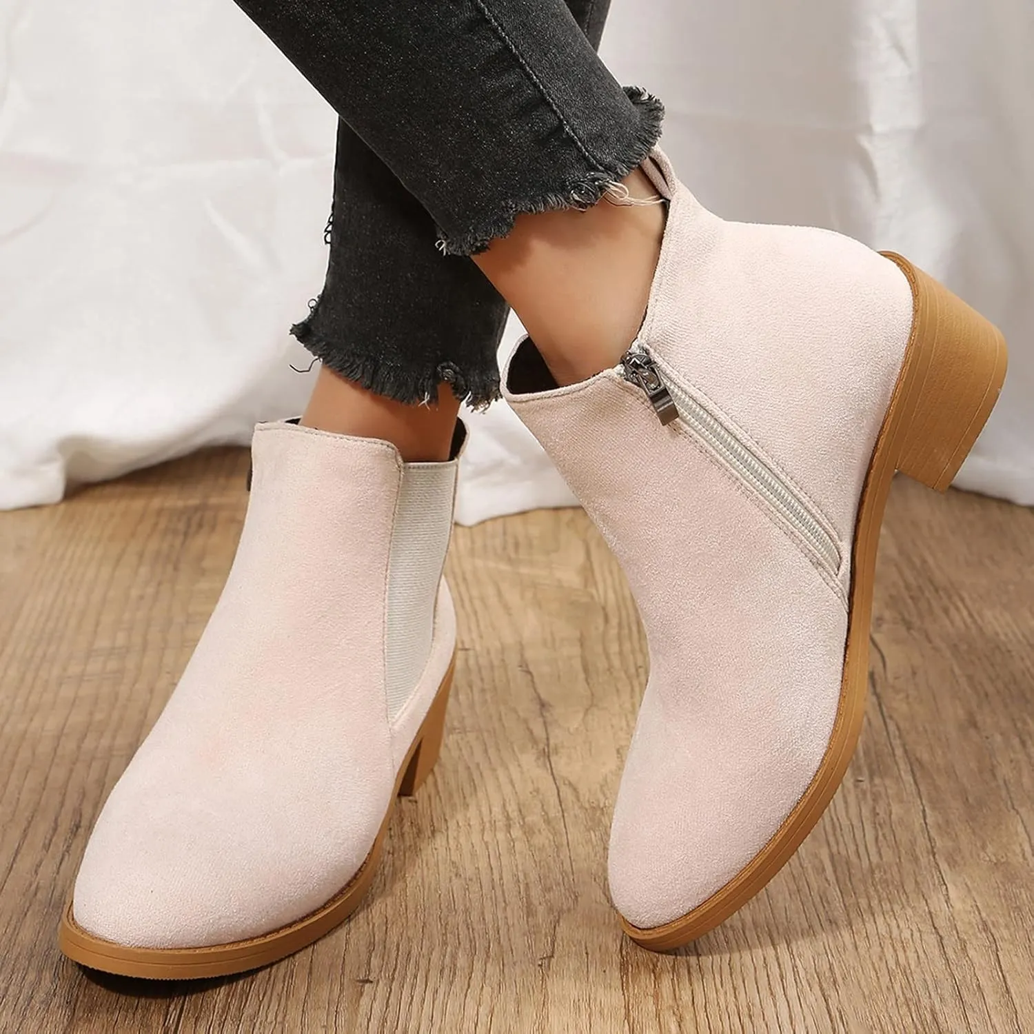 Snow Boots for Women Ankle Womens Suede Booties Short Boots for Women Low Heel Boot for Men Indoor and Outdoor Soft Sole Fashion Chunky Low Heel Classic Pointed Toe