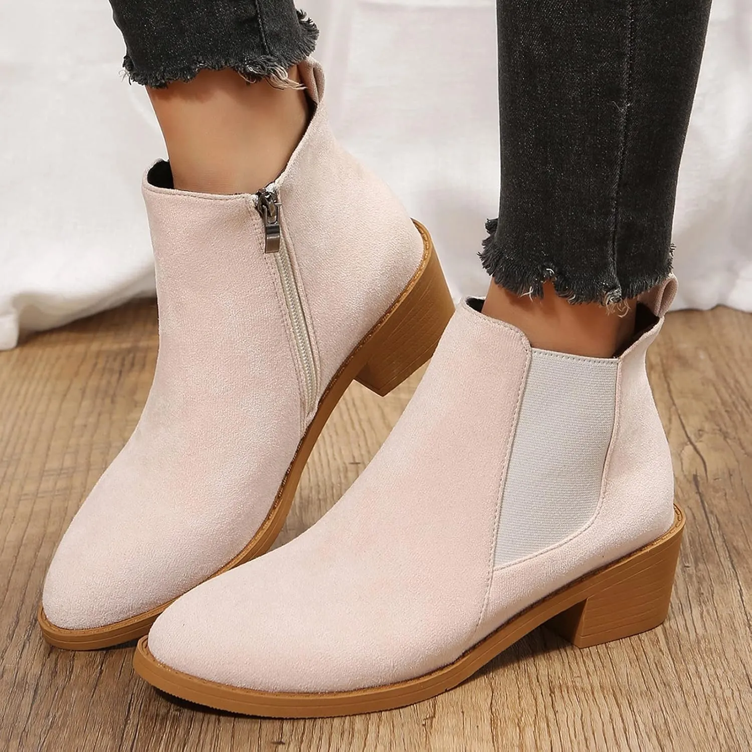 Snow Boots for Women Ankle Womens Suede Booties Short Boots for Women Low Heel Boot for Men Indoor and Outdoor Soft Sole Fashion Chunky Low Heel Classic Pointed Toe