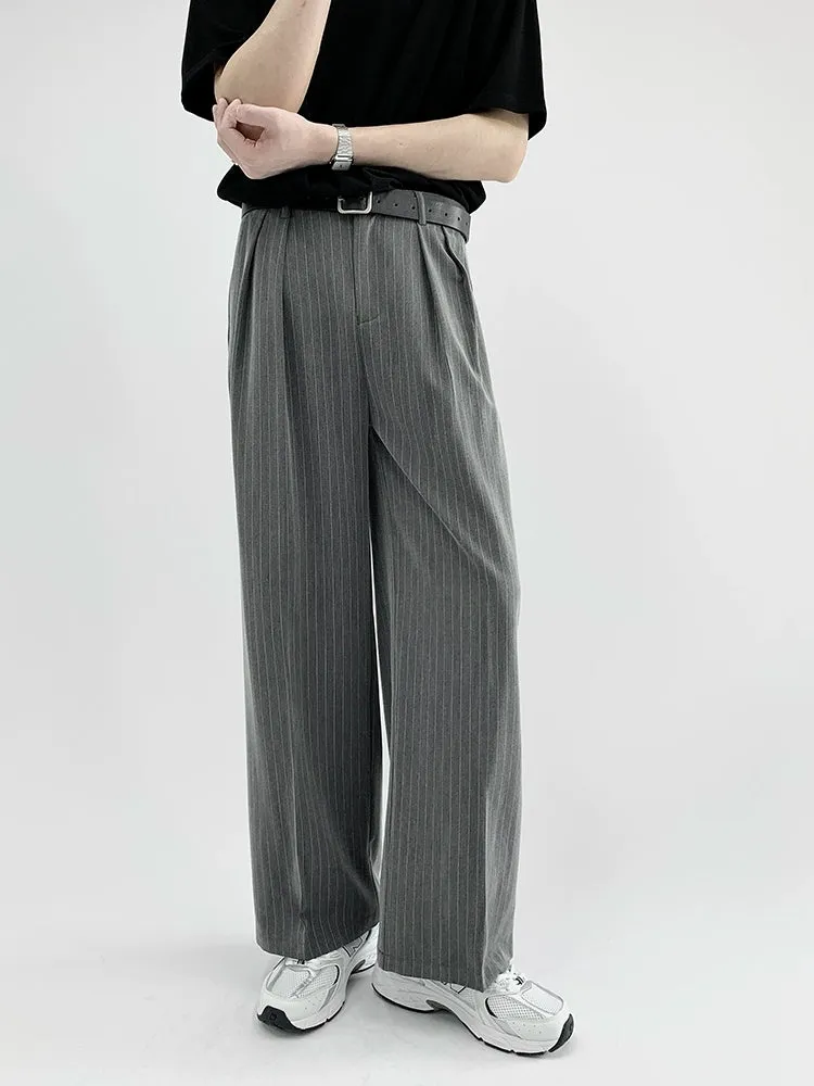 Striped Wide-Leg Trousers with Belt Detail