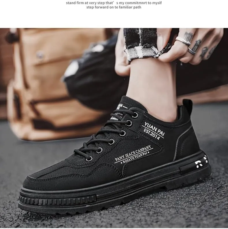 Stylish Men's Solid Skate Shoes - Skateboarding Essentials for Durable Non-Slip Performance, Outdoor Climbing, Hiking, and Holiday Adventures, Suitable for All Seasons