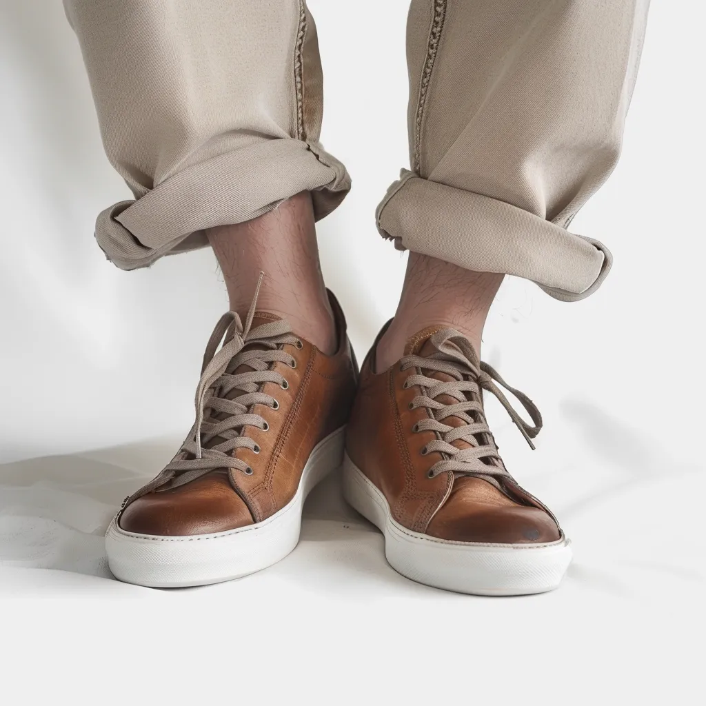 Tan  Leather  Lace Up AlabasterRun Sneakers  With White Sole - Summer 2024 Collection