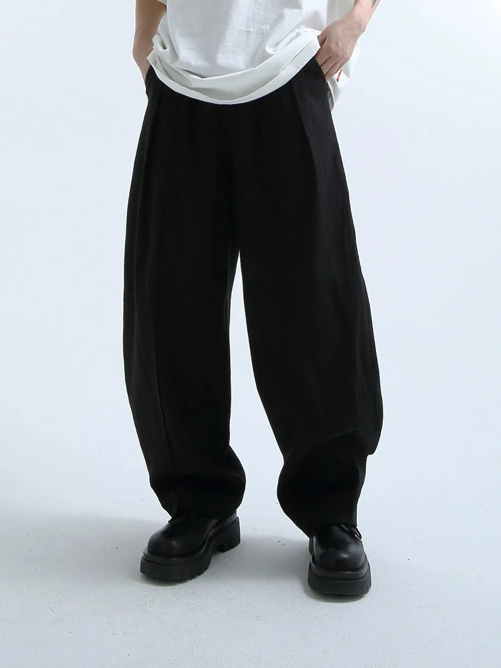 Texture-Print Wide-Leg Pleated Pants