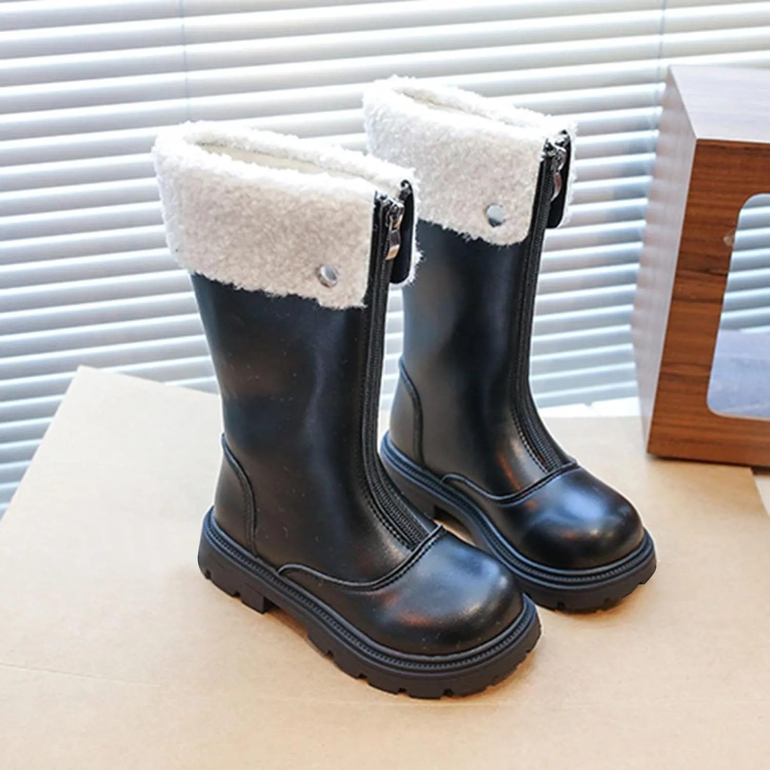 Toddler Girls Winter Boots Kids Fashion Fleece Fr Lined Anti Slip Lightweight Thicken Warm Long Snow Boots