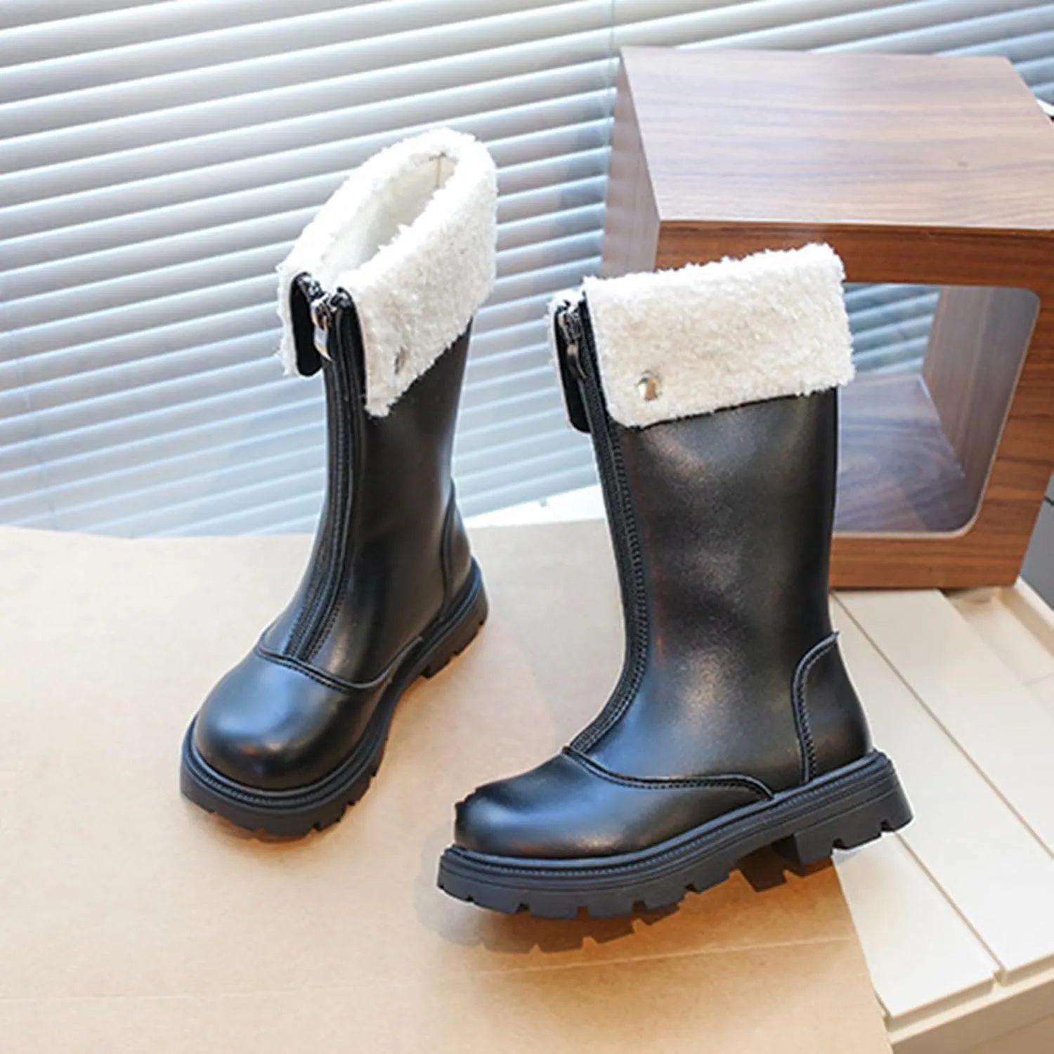 Toddler Girls Winter Boots Kids Fashion Fleece Fr Lined Anti Slip Lightweight Thicken Warm Long Snow Boots