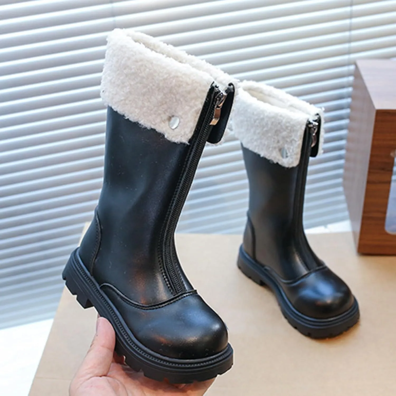 Toddler Girls Winter Boots Kids Fashion Fleece Fr Lined Anti Slip Lightweight Thicken Warm Long Snow Boots