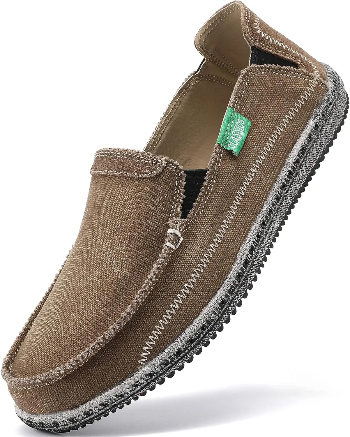 VILOCY Mens Slip on Deck Shoes Casual Canvas Loafers Beach Boat Shoes Zero Drop Vintage Flat