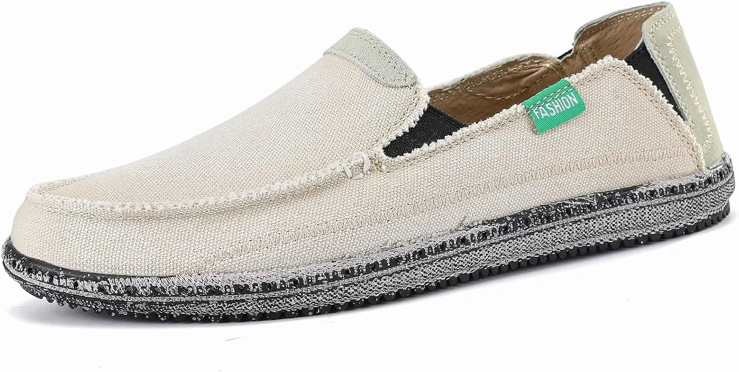 VILOCY Mens Slip on Deck Shoes Casual Canvas Loafers Beach Boat Shoes Zero Drop Vintage Flat