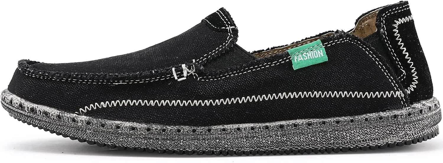 VILOCY Mens Slip on Deck Shoes Casual Canvas Loafers Beach Boat Shoes Zero Drop Vintage Flat