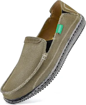 VILOCY Mens Slip on Deck Shoes Casual Canvas Loafers Beach Boat Shoes Zero Drop Vintage Flat