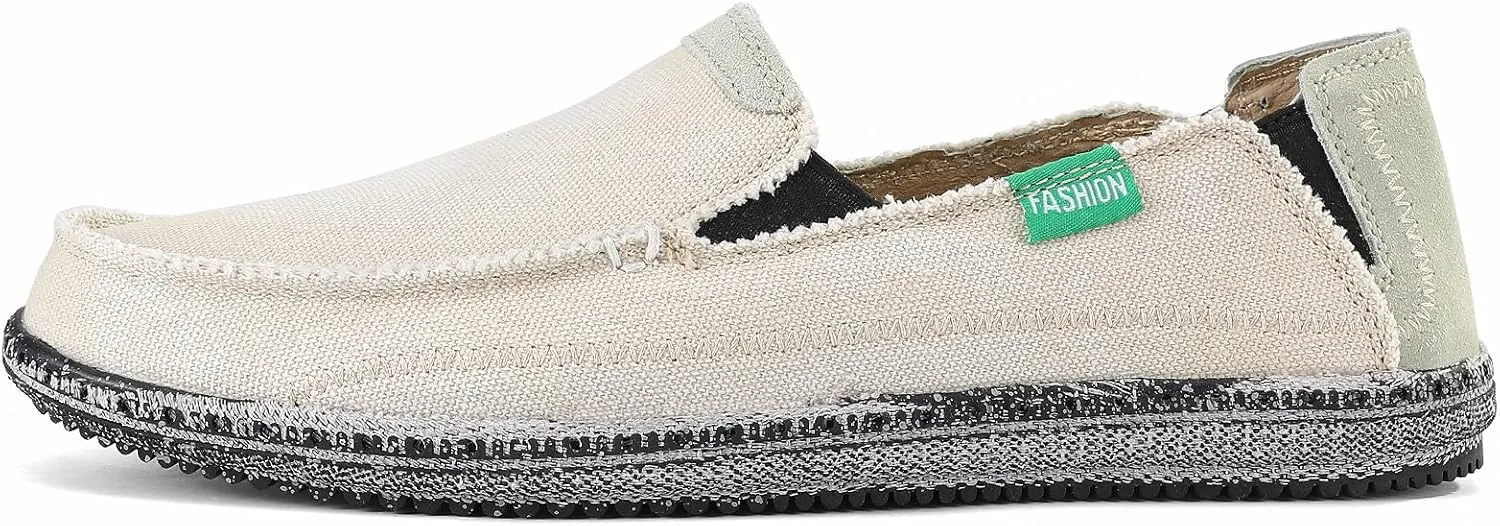 VILOCY Mens Slip on Deck Shoes Casual Canvas Loafers Beach Boat Shoes Zero Drop Vintage Flat