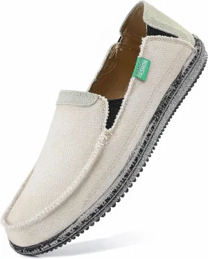 VILOCY Mens Slip on Deck Shoes Casual Canvas Loafers Beach Boat Shoes Zero Drop Vintage Flat