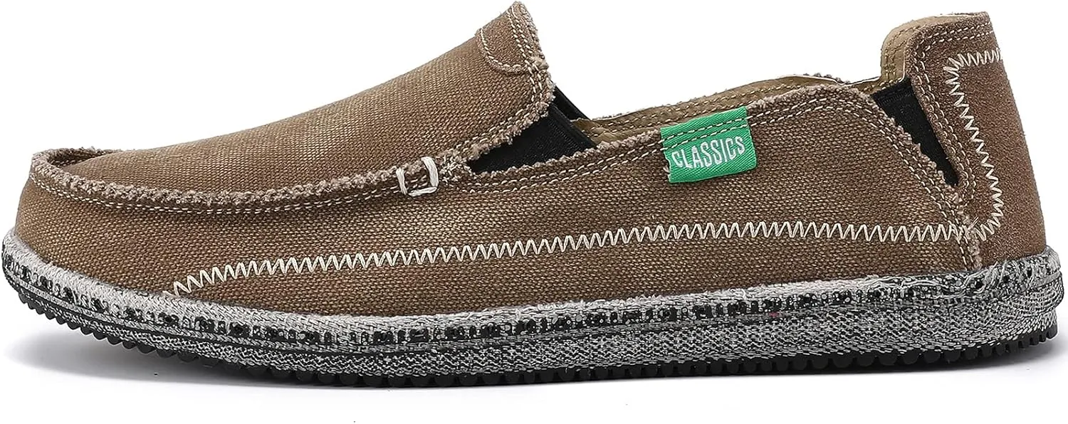 VILOCY Mens Slip on Deck Shoes Casual Canvas Loafers Beach Boat Shoes Zero Drop Vintage Flat