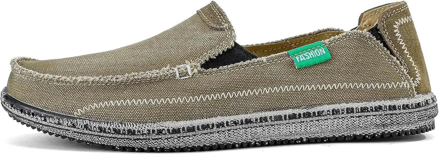 VILOCY Mens Slip on Deck Shoes Casual Canvas Loafers Beach Boat Shoes Zero Drop Vintage Flat
