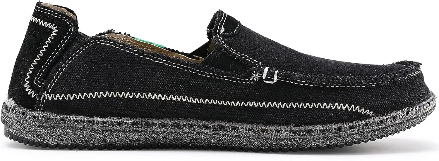 VILOCY Mens Slip on Deck Shoes Casual Canvas Loafers Beach Boat Shoes Zero Drop Vintage Flat