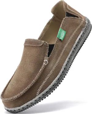 VILOCY Mens Slip on Deck Shoes Casual Canvas Loafers Beach Boat Shoes Zero Drop Vintage Flat