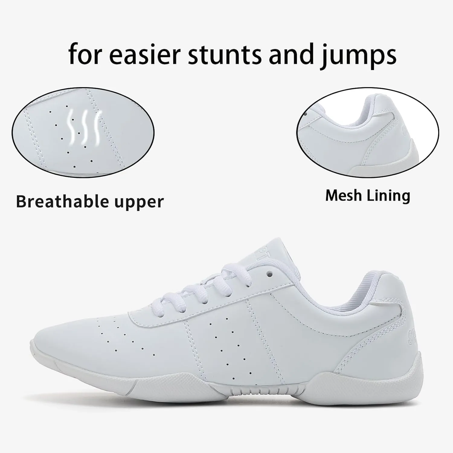 White Cheer Shoes Girls Dance Athletic Women Gymnastic Training Tennis Competition Sneakers Flexible Leather Cheerleading Tumbling Kid Youth Adult