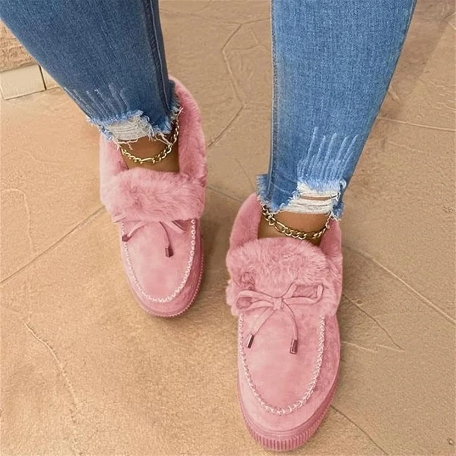 Winter Boots For Women Fashion Ankle Boot Slip On Comfortable Snow Fuzzy Booties Sneaker Casual Walking Shoes Loafers