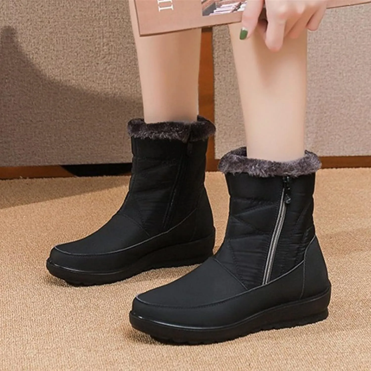 Winter Boots for Women Waterproof Snow Non Slip with Side Zipper Womens Winter Boots Wide Ankle Women Snow Boots 7 Wide Black Ankle Boots for Women Low Heel Winter Womens Insulated Waterproof Boots