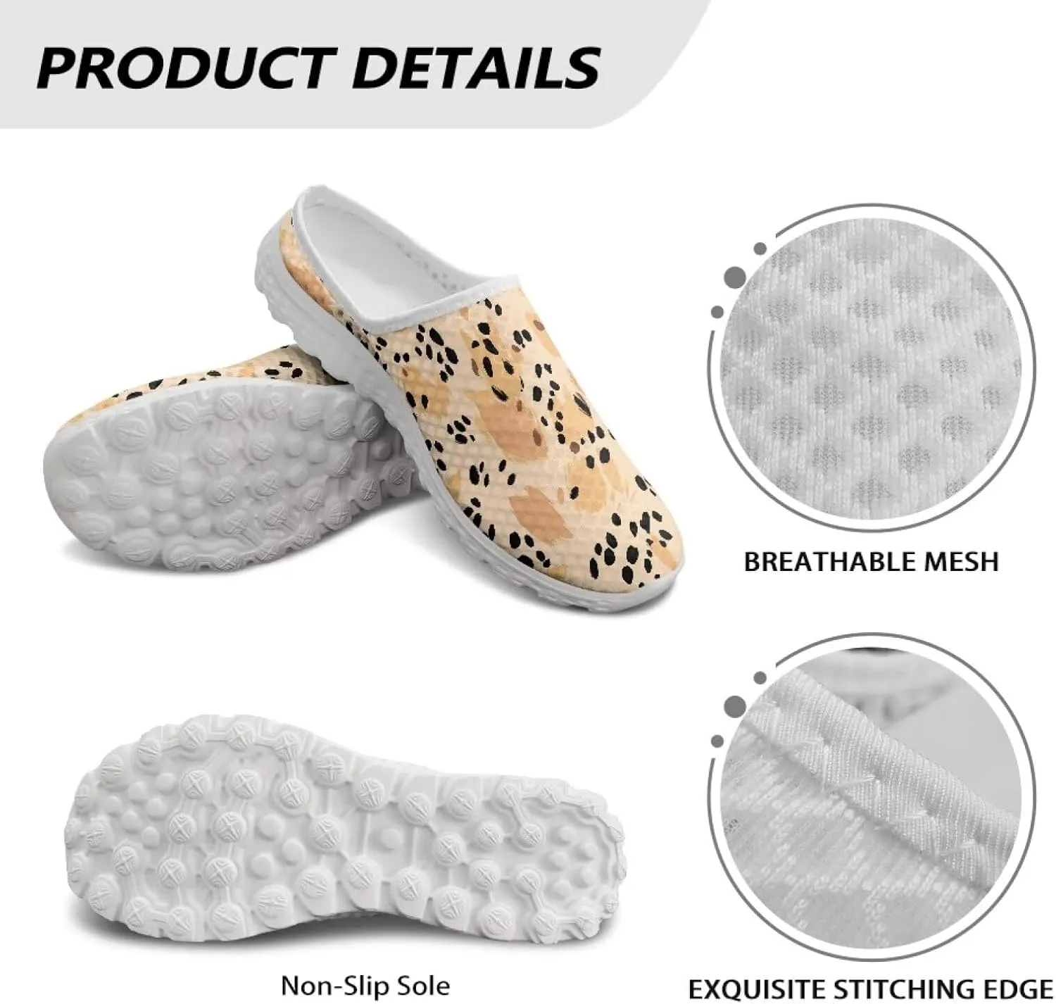 Women Half Slippers Breathable Lightweight Mesh Loafers Elastic Shock Absorption Flats Shoe Size 6-13.5 White Sole