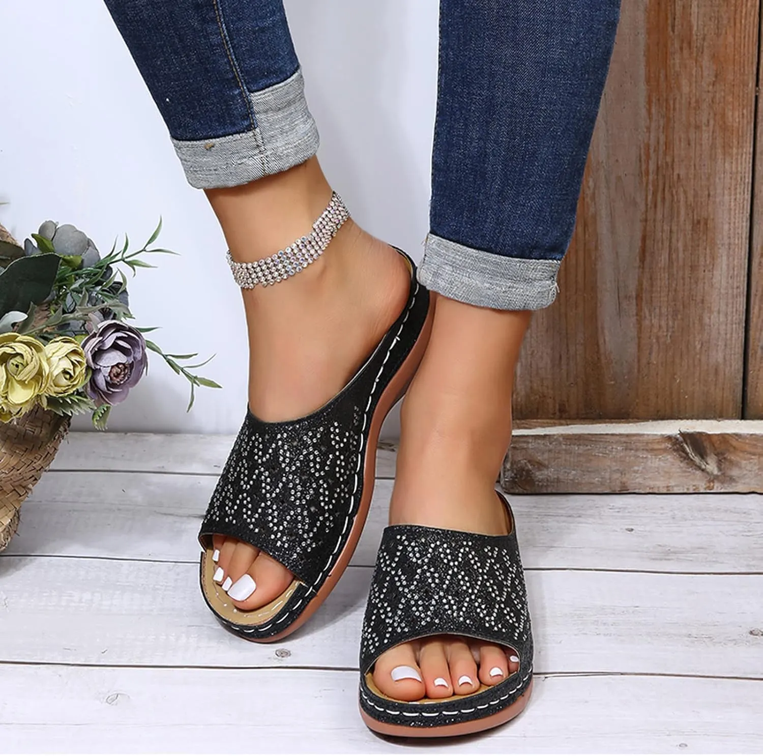 Women Orthotic Sandals Arch Support Comfortable Walking Orthopedic Flip Flops Adjustable Straps Summer Casual Slip On Plantar Fasciitis Relief