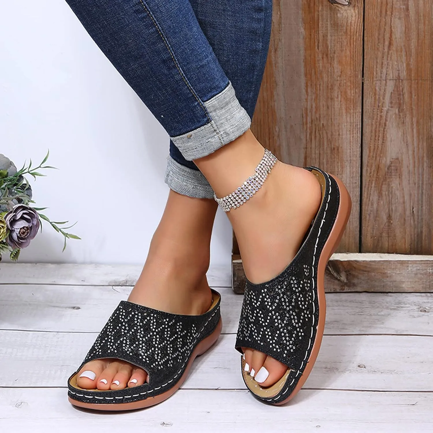 Women Orthotic Sandals Arch Support Comfortable Walking Orthopedic Flip Flops Adjustable Straps Summer Casual Slip On Plantar Fasciitis Relief