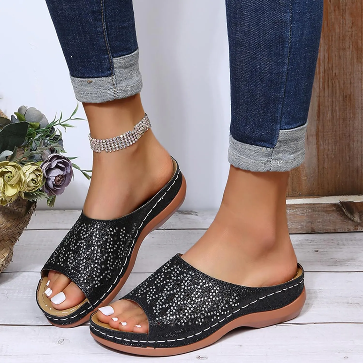 Women Orthotic Sandals Arch Support Comfortable Walking Orthopedic Flip Flops Adjustable Straps Summer Casual Slip On Plantar Fasciitis Relief