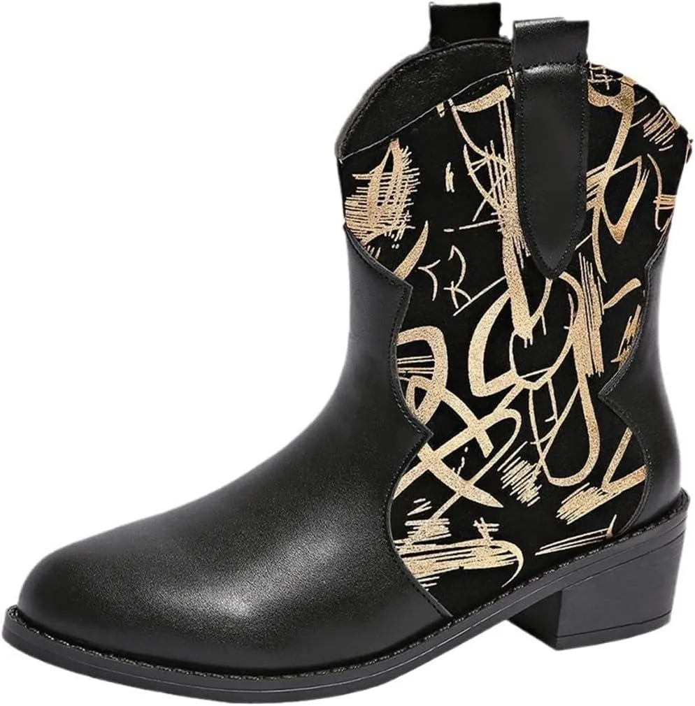 Womens Ankle Boots Ankle Cowboy Boots Womens Black Dress Boots Plus Size Boots Wide Calf Womens Wide Black Booties and Ankle Boots Ankle Boots for Women with Heel Wide Width