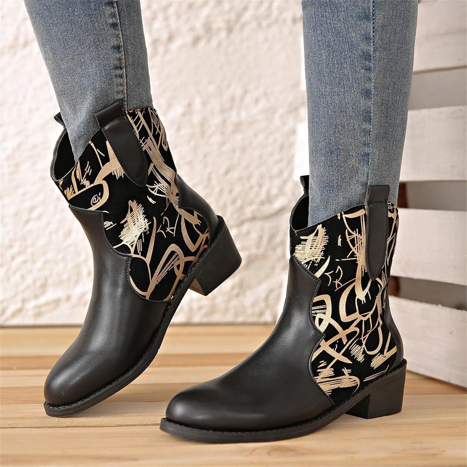 Womens Ankle Boots Ankle Cowboy Boots Womens Black Dress Boots Plus Size Boots Wide Calf Womens Wide Black Booties and Ankle Boots Ankle Boots for Women with Heel Wide Width